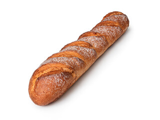 Baguette with a crispy golden crust, on a transparent background