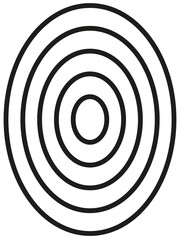 Concentric ovals, ellipse. Black outlined oval ring shapes. Isolated png illustration, transparent background. Asset for overlay, montage, collage, presentation.	