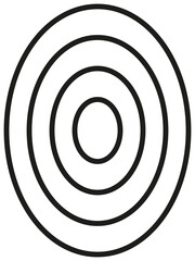 Concentric ovals, ellipse. Black outlined oval ring shapes. Isolated png illustration, transparent background. Asset for overlay, montage, collage, presentation.	