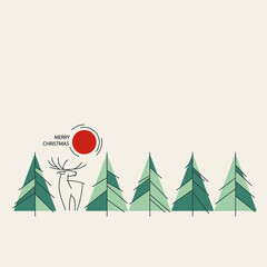 Christmas card with fir trees and deer, vector template - 534250989