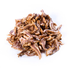 Beef jerky meat on white background