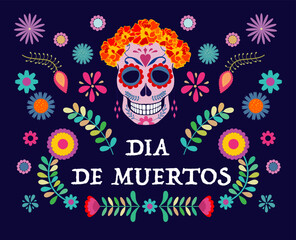 Mexican Day of the Dead horizontal vector greeting card template 