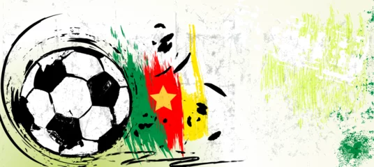 Plexiglas foto achterwand soccer or football illustration for the great soccer event with paint strokes and splashes, kamerun national colors © Kirsten Hinte