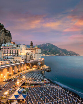 View of Atrani, a small town along the Amalfi coast, Salerno, Campania, Italy.
