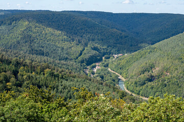 Fototapeta premium Saverne, France - 09 04 2022: View of Haut-Barr Castle and the Alsace plain