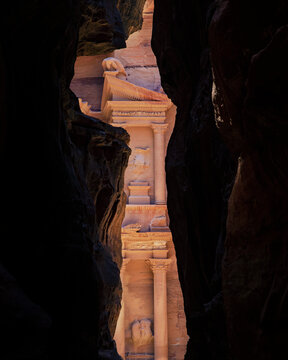 View of Al-Khazneh, a Nabatean ancient temple in Wadi Musa, Petra, Jordan.