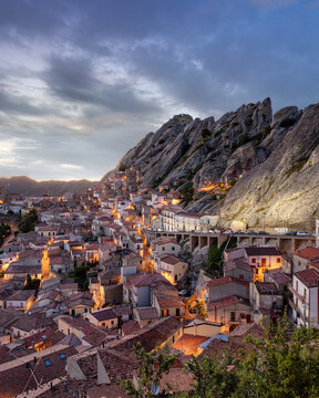View of Pietrapertosa town on the Lucan Dolomites,.