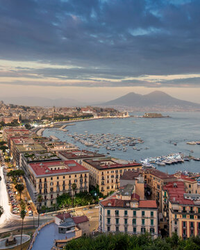 View of Naples with the Vesuvius volcano in background, Campania, Italy.
