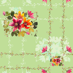 Watercolor flowers lily in the frame. Floral seamless pattern.