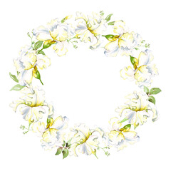 Naklejka na ściany i meble White irises wreath. Watercolor clipart