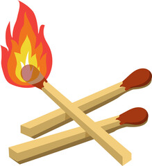 Cartoon isolated object matches and fire