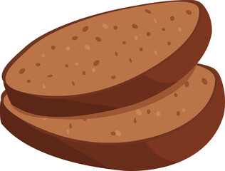 Cartoon illustration isolated object delicious flour food bakery bread dark whole grain toast