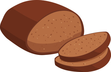 Cartoon illustration isolated object delicious flour food bakery bread dark whole grain toast