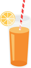 Cartoon illustration isolated object fresh, fruit orange juice with straw