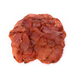 Beef jerky meat on white background