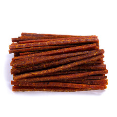 dried fish stick with pepper, snacks for beer isolated on white background