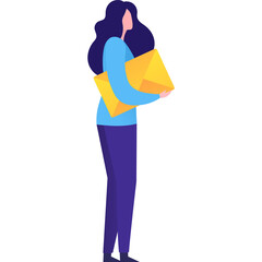 Woman holding envelop email letter vector icon