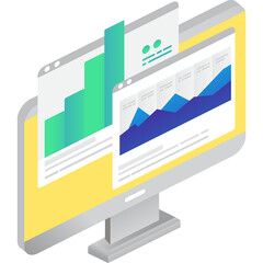 Sales growth statistics icon financial graph on pc