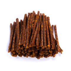 dried fish stick with pepper, snacks for beer isolated on white background