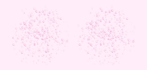 Naklejka premium Underwater fizzing bubbles, soda or champagne carbonated drink, pink sparkling water. Effervescent drink. Aquarium, sea, ocean bubbles vector illustration.