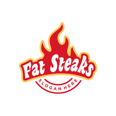Fire With Steak Emblem, grill logo design template