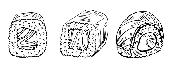 Philadelphia roll sushi with salmon, prawn, avocado, cream cheese. Sushi menu. Japanese food.