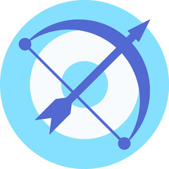 Bow and arrow over target aim icon vector