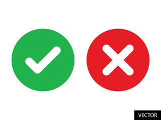 Tick and Cross check mark vector icons in flat style design for website design, app, UI, isolated on white background. Vector illustration.