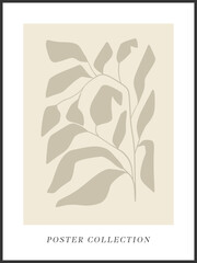 Vector floral abstract posters, stories, cards, flyers, brochures. Contemporary minimalist organic shapes Matisse inspired. Graphic illustrations, branches with leaves. Set of contemporary wall art.