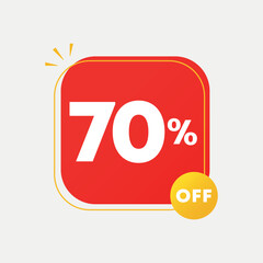 70% off. Vector illustration with special offer for sales. Ad with red tag for advertising campaign. Price for retail, stores.