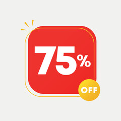 75% off. Vector illustration with special offer for sales. Ad with red tag for advertising campaign. Price for retail, stores.