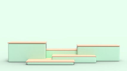 Abstract Cosmetic Products display minimal scene with geometric forms. wood podium on Green background. Stage for showcase, Minimal scene ,stage, mock up, copy space, banner, website -3d Rendering