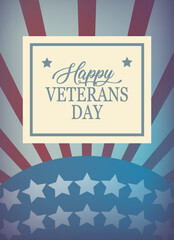 Honoring All Who Served, hand lettering with USA flag illustration. November 11 holiday background. Veterans Day poster, greeting card in vector.