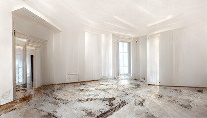 Fototapeta premium Room Empty of white marble flooring for interior decoration