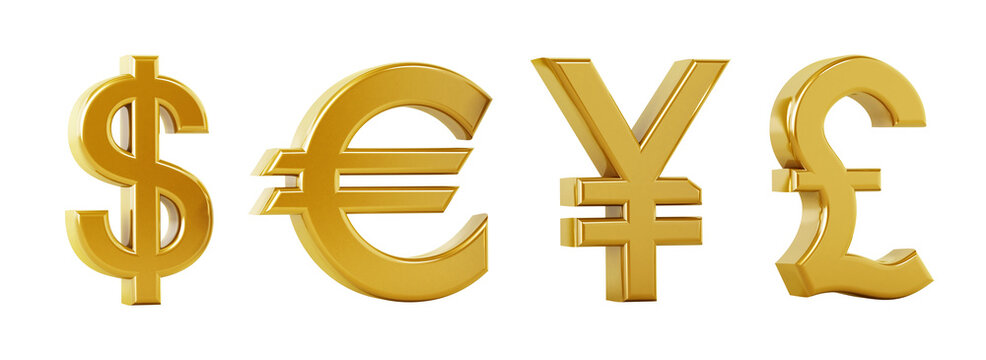 Currency symbols on transparent background