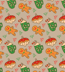 Winter seamless patterns with christmas elements.