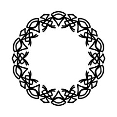 Circle vintage frame, black line art, ornate patterned frame. PNG with transparent background.