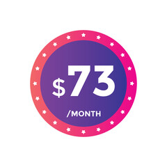 73 dollar price tag. 73$ dollar USD price symbol. price 73 Dollar sale banner in USD. Business or shopping promotion marketing concept
