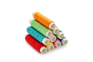 Color sewing threads isolated on white background.