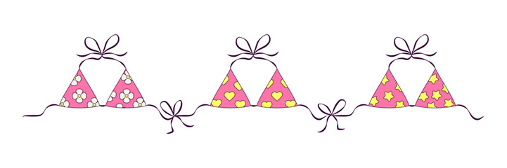 Pink Bras Dry on a Rope Beach Season Bachelorette Party Illustration for the Bride in Groovy Style Temporary Sticker or Badge