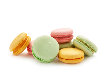 French colorful macarons isolated on background