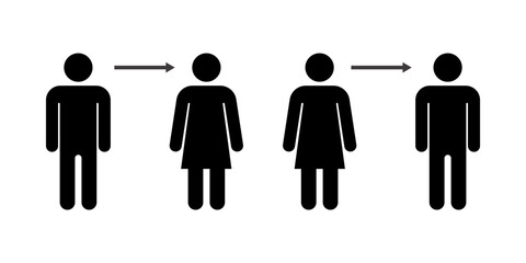 A symbol of changing gender from male to female and from female to male. A sign of sex reassignment surgery. Vector illustration isolated on white background