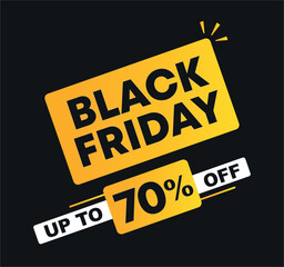 70% off. Vector illustration Black Friday sales. Campaign for stores, retail. Social media banner promo