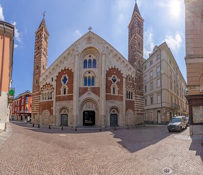 View of the famous cathedral of Casale Monferrato in Italy during the day