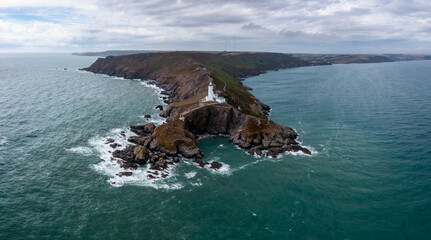 landscape view of the Start Point Lighthouse and headland in South Devon on the English Channel