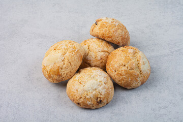 Homemade sweet cookies on gray background