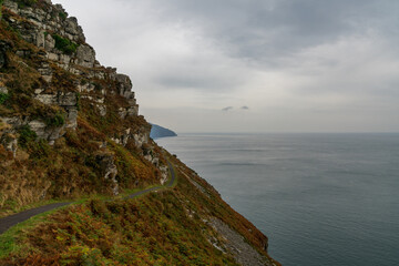 narrow hiking trail on the coastal walk in the Valley of the Rocks in Exmoor in North Devon