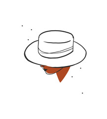 Hand drawn abstract vector graphic clipart illustration boho cowgirl in hat portrait.Western female design concept.Bohemian wild west contemporary art.Cowboy girl modern drawing.American cowgirl logo.