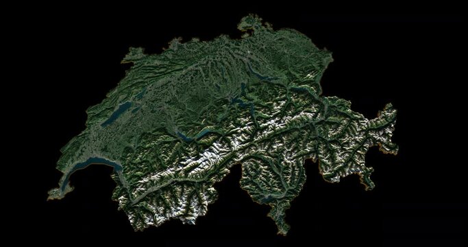 Switzerland map from south to north with 3d relief 4K satellite ground top height