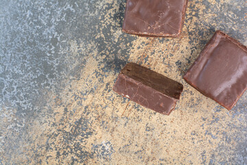 Bunch of milky chocolate on marble background